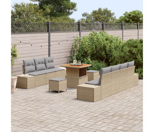 10 Gabali Dārza Dīvānu Komplekts Ar Spilveniem Bēšs Poli Rotangpalma Akācija Vidaxl