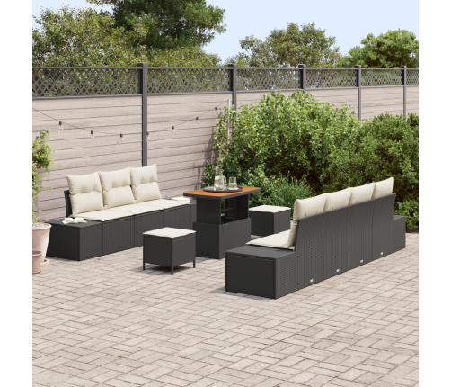 10 Gabalu Dārza Dīvānu Komplekts Ar Spilveniem Melns Poli Rotangpalmas Akācija Vidaxl