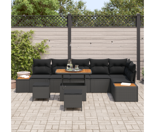 9 Gab. Dārza Dīvānu Komplekts Ar Spilveniem Melnā Poliratanā Akācijā Vidaxl