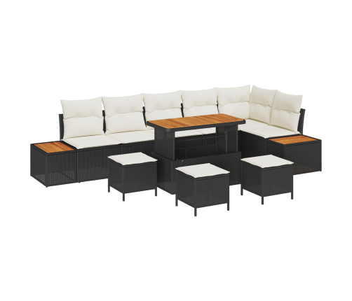 10 Gab. Dārza Dīvānu Komplekts Ar Spilveniem, Melns, Polietilēna Rotangpalmas, Akācija Vidaxl