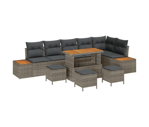 10 Gabalu Dārza Dīvānu Komplekts Ar Spilveniem Pelēks Polietilēna Rotangpalma Akācija Vidaxl