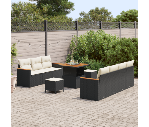 10 Gabalu Dārza Dīvānu Komplekts Ar Spilveniem Melnā Poli Rotangpalmas Akācijās Vidaxl