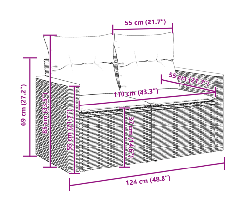 10 Gabalu Dārza Dīvānu Komplekts Ar Spilveniem Pelēks Polietilēna Rotangpalma Akācija Vidaxl