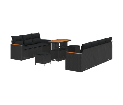 10 Daļu Dārza Dīvānu Komplekts Ar Spilveniem Melnā Poli Rotanga Akācija Vidaxl