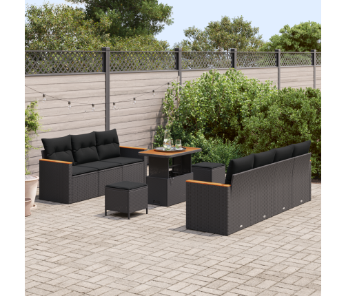 10 Daļu Dārza Dīvānu Komplekts Ar Spilveniem Melnā Poli Rotanga Akācija Vidaxl