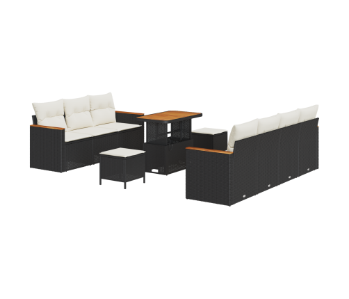 10 Gabalu Dārza Dīvānu Komplekts Ar Spilveniem Melns Poli Rotangpalma Akācija Vidaxl