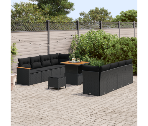 11 Gabalu Dārza Dīvānu Komplekts Ar Spilveniem Melns Poli Rotangpalma Akācija Vidaxl