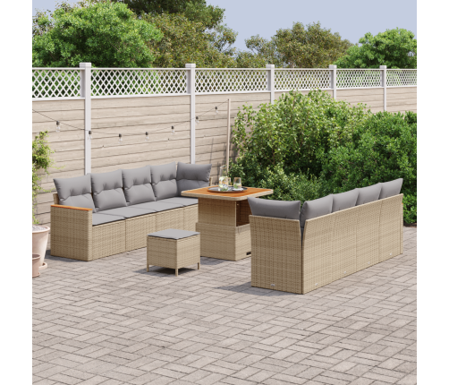 11 Gabalu Dārza Dīvāna Komplekts Ar Spilveniem Bēša Poli Rotangpalma Akācija Vidaxl