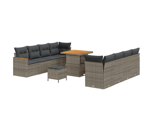 11 Gabalu Dārza Dīvānu Komplekts Ar Spilveniem Pelēks Poli Ratan Akācija Vidaxl