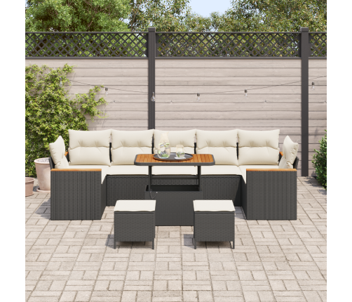 10 Gab. Dārza Dīvānu Komplekts Ar Spilveniem Melns Polietilēna Rotangpalma Akācija Vidaxl