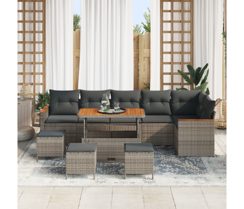 10 Gab. Dārza Dīvānu Komplekts Ar Spilveniem Pelēkā Polietilēna Rotangpalmas Akācija Vidaxl