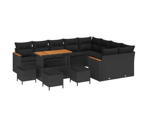 13 Gabalu Dārza Dīvānu Komplekts Ar Spilveniem Melnā Poli Rotangpalmas Akācijas Vidaxl