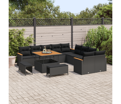 13 Gabalu Dārza Dīvānu Komplekts Ar Spilveniem Melnā Polietilēna Rotangpalmas Akācijā Vidaxl