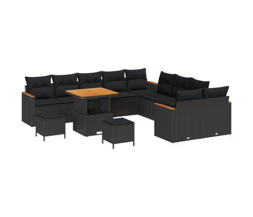 13 Gabalu Dārza Dīvānu Komplekts Ar Spilveniem Melnā Poli Rotangpalmas Akāciju Vidaxl