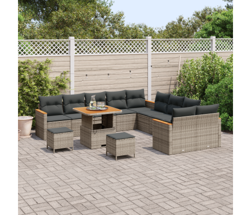 13 Daļu Dārza Dīvāna Komplekts Ar Spilveniem Pelēks Poli Rotangpalma Akācija Vidaxl