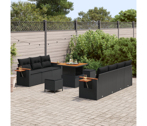 10 Gabalu Dārza Dīvāna Komplekts Ar Spilveniem Melnā Poli Rotangpalma Akaciju Vidaxl