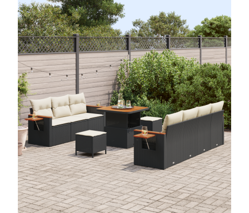 10 Gabalu Dārza Dīvānu Komplekts Ar Spilveniem Melns Poli Rotangpalma Akācija Vidaxl