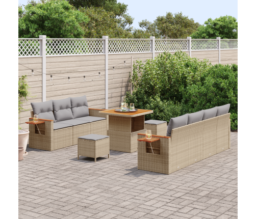 10 Daļu Dārza Dīvānu Komplekts Ar Spilveniem Bēšs Poli Rotangpalma Akācija Vidaxl