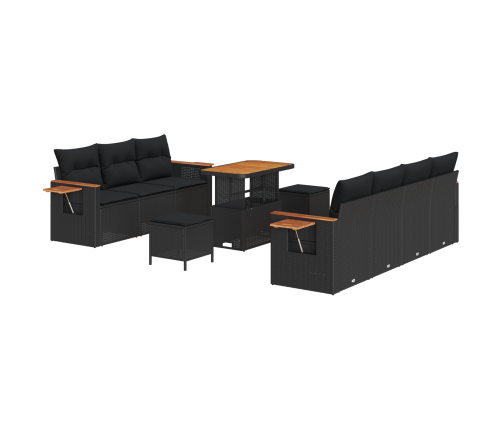 10 Daļu Dārza Dīvānu Komplekts Ar Spilveniem Melnā Poli Rotangpalmas Akācijā Vidaxl