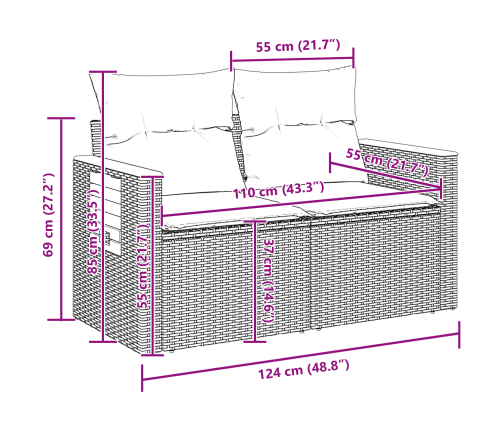 10 Gab. Dārza Dīvānu Komplekts Ar Spilveniem Bēšs Poli Rotangpalma Akācijas Vidaxl