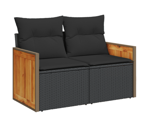 9 Daļu Dārza Dīvānu Komplekts Ar Spilveniem Melns Poli Rotangpalma Akācija Vidaxl