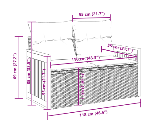 10 Gabalu Dārza Dīvānu Komplekts Ar Spilveniem Pelēkā Poli Rotangpalmas Akācijā Vidaxl