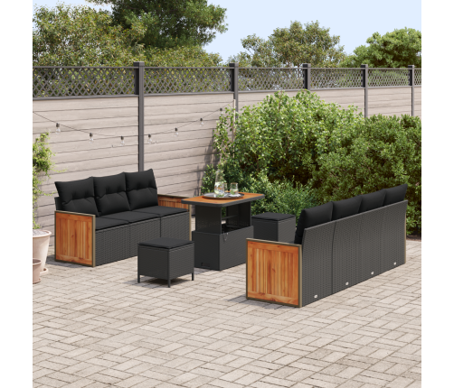 10 Gabalu Dārza Dīvānu Komplekts Ar Spilveniem Melnā Poli Rotangpalmas Akācijā Vidaxl