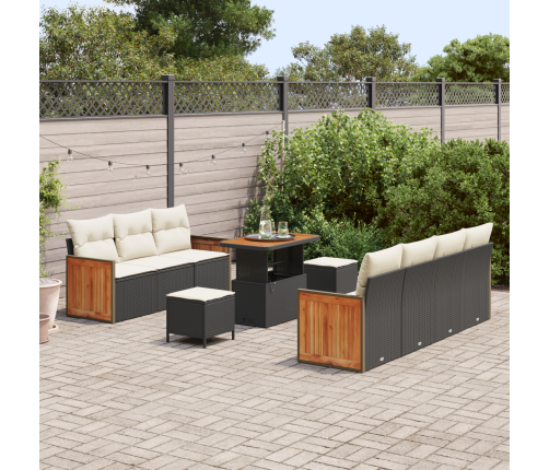 10 Daļu Dārza Dīvānu Komplekts Ar Spilveniem Melnā Poli Rotangpalma Akācijā Vidaxl