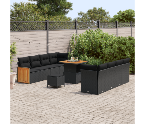 11 Gabalu Dārza Dīvānu Komplekts Ar Spilveniem Melns Poli Rotangpalma Akācija Vidaxl