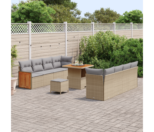 11 Daļīgs Dārza Dīvānu Komplekts Ar Spilveniem Bēšā Poli Rotangpalmas Akācijā Vidaxl