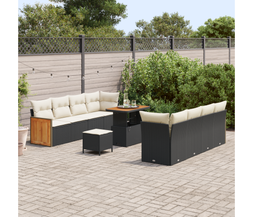 11 Gabalu Dārza Dīvānu Komplekts Ar Spilveniem Melnā Poli Rotangpalmas Akācijā Vidaxl