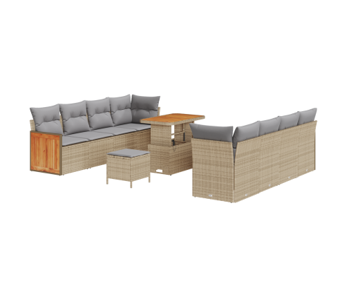 11-Daļu Dārza Dīvānu Komplekts Ar Spilveniem Bēša Poli Rotangpalmas Akācija Vidaxl