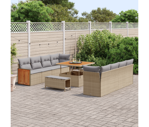 11 Gabalu Dārza Dīvānu Komplekts Ar Spilveniem Bēšs Polietilēna Rotangpalma Akācija Vidaxl