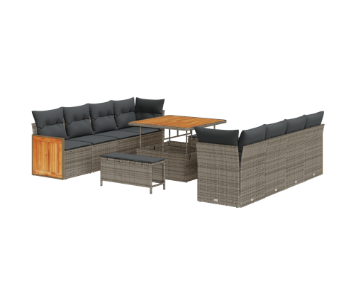 11 Daļīgs Dārza Dīvānu Komplekts Ar Spilveniem Pelēkā Poli Rotangpalmas Akācijas Vidaxl