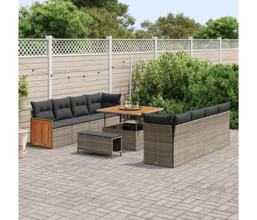 11 Daļīgs Dārza Dīvānu Komplekts Ar Spilveniem Pelēkā Poli Rotangpalmas Akācijas Vidaxl