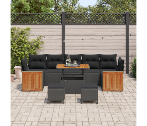 10 Gabali Dārza Dīvānu Komplekts Ar Spilveniem Melnā Poli Rotangpalma Akācijas Vidaxl