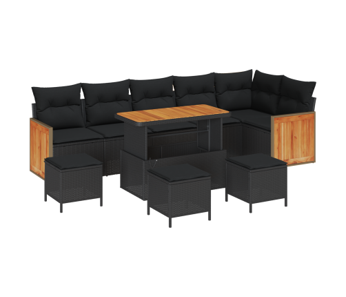 10 Gabalu Dārza Dīvānu Komplekts Ar Spilveniem Melnā Polietilēna Rotangpalmas Akācijas Vidaxl
