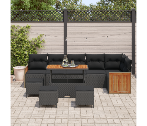 10 Gabalu Dārza Dīvānu Komplekts Ar Spilveniem Melnā Polietilēna Rotangpalmas Akācijas Vidaxl
