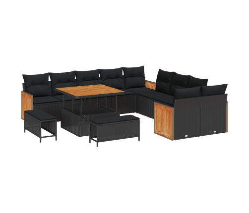 13 Gabalu Dārza Dīvānu Komplekts Ar Spilveniem Melnā Krāsā Polietilēna Rotangpalma Un Akācija Vidaxl
