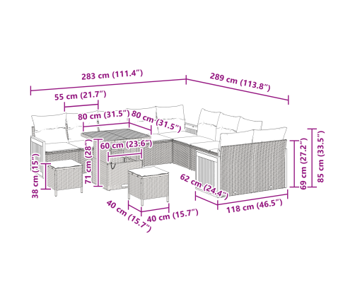 13 Gabalu Dārza Dīvāna Komplekts Ar Spilveniem Melns Polietilēna Rotangpalma Akācija Vidaxl