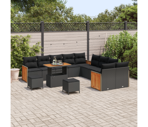 13 Daļu Dārza Dīvānu Komplekts Ar Spilveniem Melns Poli Ratans Akācija Vidaxl