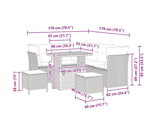 8 Gabalu Dārza Dīvānu Komplekts Ar Spilveniem Melnā Poli Rotangpalma Akācijā Vidaxl