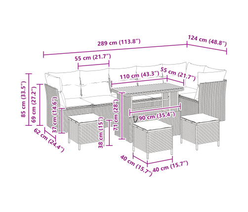 10 Daļu Dārza Dīvānu Komplekts Ar Spilveniem, Bēšs, Poli Rotangpalma, Akācija Vidaxl