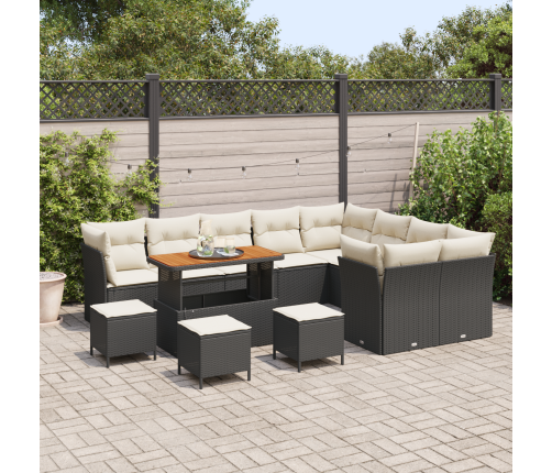 13 Gabalu Dārza Dīvānu Komplekts Ar Spilveniem Melna Poli Rotangpalma Akācija Vidaxl