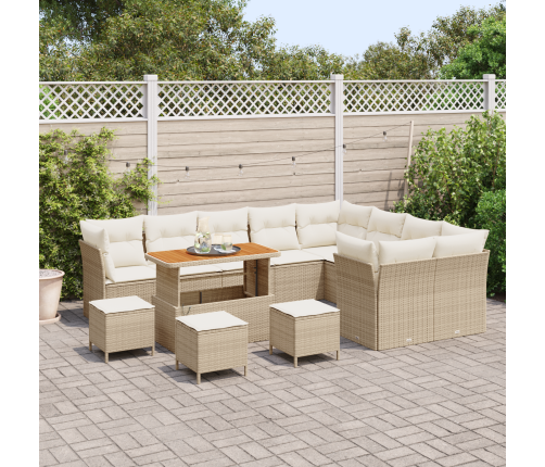 13 Gab. Dārza Dīvānu Komplekts Ar Spilveniem Bēšs Poli Rotangpalma Akācija Vidaxl