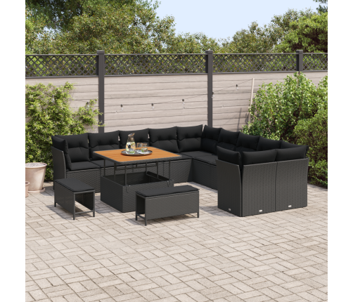 13 Gab Dārza Dīvānu Komplekts Ar Spilveniem Melns Polietilēna Rotangpalma Akācija Vidaxl