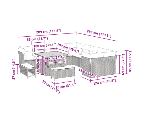 13 Gab Dārza Dīvānu Komplekts Ar Spilveniem Melns Polietilēna Rotangpalma Akācija Vidaxl