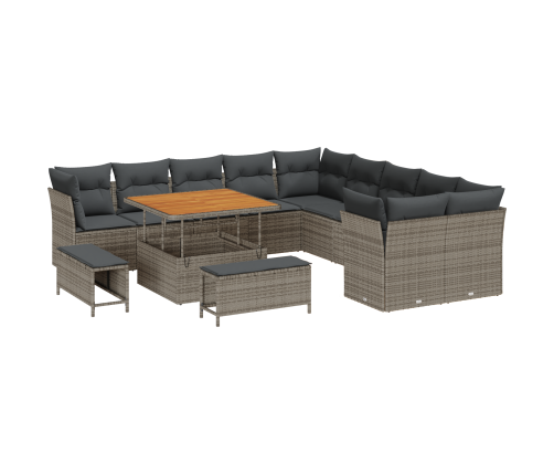 13 Daļu Dārza Dīvānu Komplekts Ar Spilveniem Pelēkā Polietilēna Rotangpalmas Akācija Vidaxl