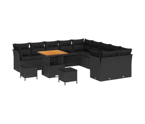 13 Gabalu Dārza Dīvānu Komplekts Ar Spilveniem, Melns, Poli Rotangpalma, Akācija Vidaxl