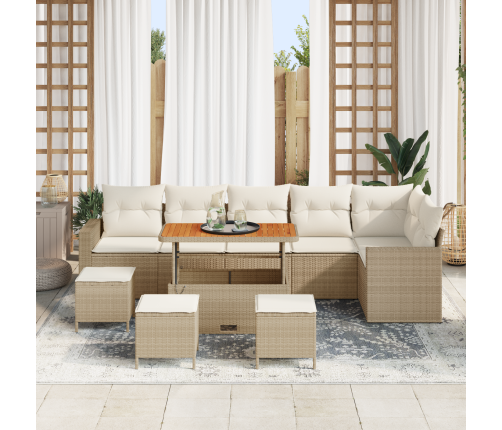 10 Gabalu Dārza Dīvānu Komplekts Ar Spilveniem Bēšs Polietilēna Rotangpalma Akācija Vidaxl